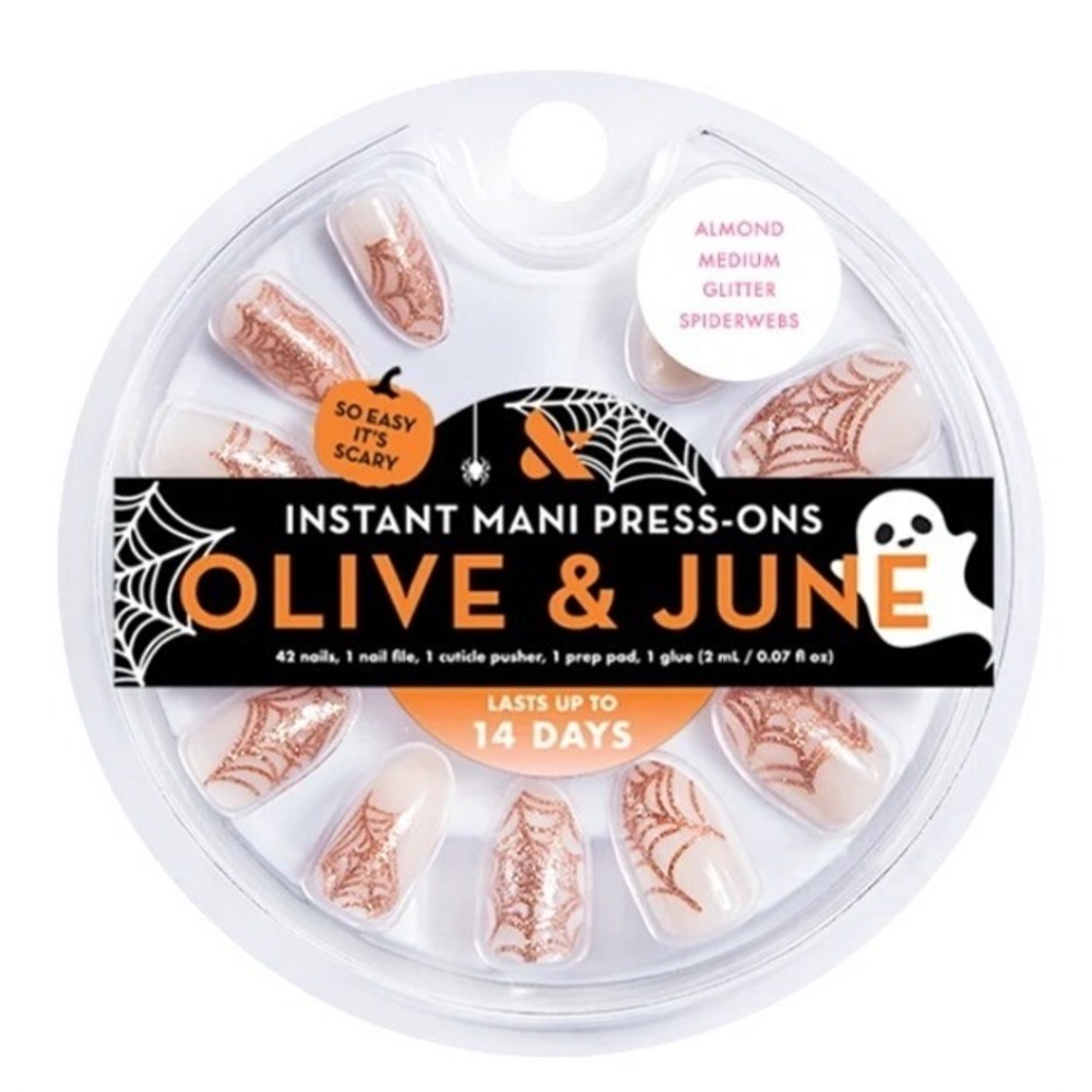 Olive & June Instant Mani Press-On Nails Glitter Spiderwebs Almond Medium 42ct